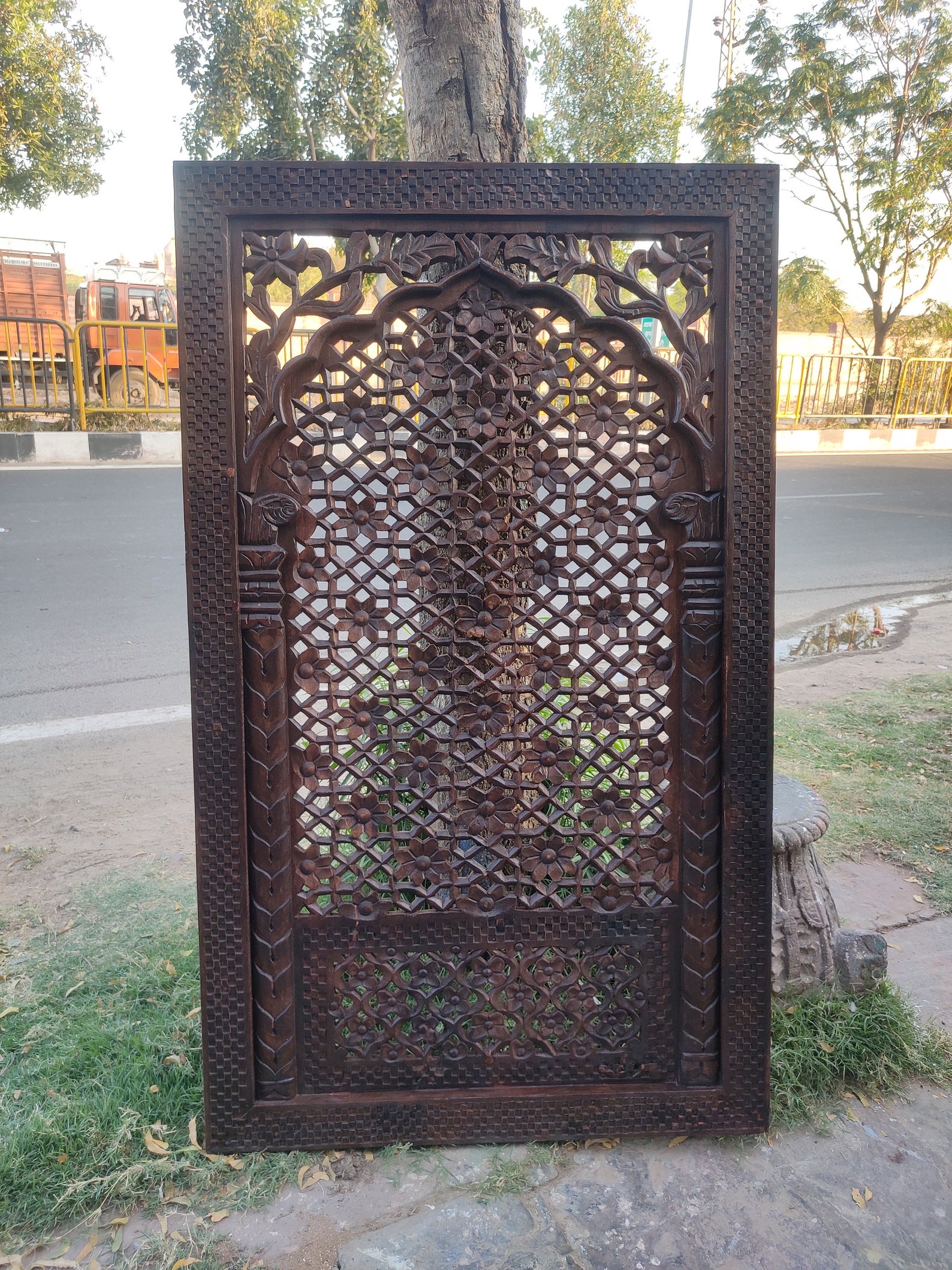 Octagonal Jali Frame Intricate Jali Frame - Carved Wooden Wall Decor Panel | Indian Unique ...