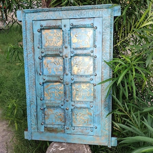 Ethnic vintage style carved wood & brass work Window/ handmade window/window frame/Wall Decor/ethnic window/ handcrafte window/wooden window