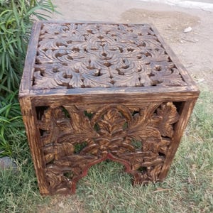 Wooden side table with carving work/wooden hall table/wooden center table/handcarved coffee table/indian coffee table/wooden bedside tables.