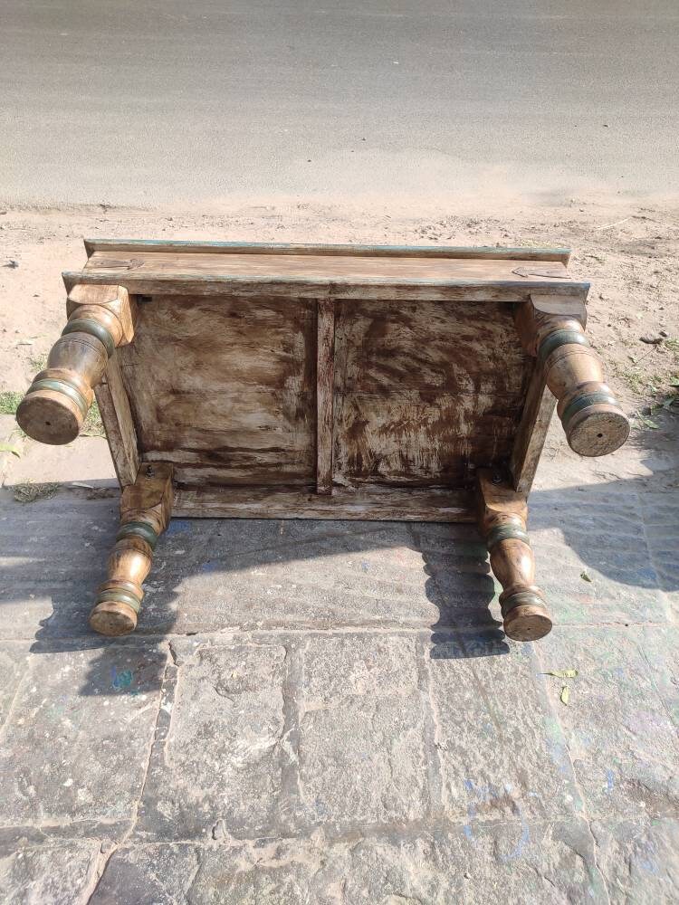 Wooden Vintage Coffee Table With Metal Work – Distress Finish