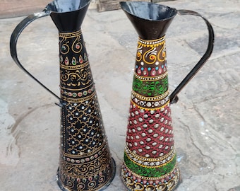 Handpainted Metal Flower Pot Set, Artistic Home Decor (Set of 2)
