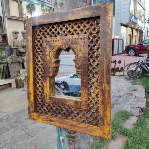 Cadre de miroir en bois sculpté fait à la main / cadre de miroir fini de style vintage / cadre photo / cadre miroir / cadre miroir en bois / cadre sculpté jali