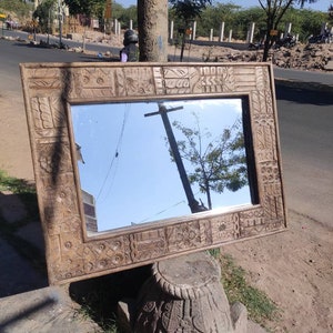wooden carved & distressed finished mirror frame,Wall Decor,Wall Hanging,carved wood frame,wooden vintage style frame,wooden mirror frame,