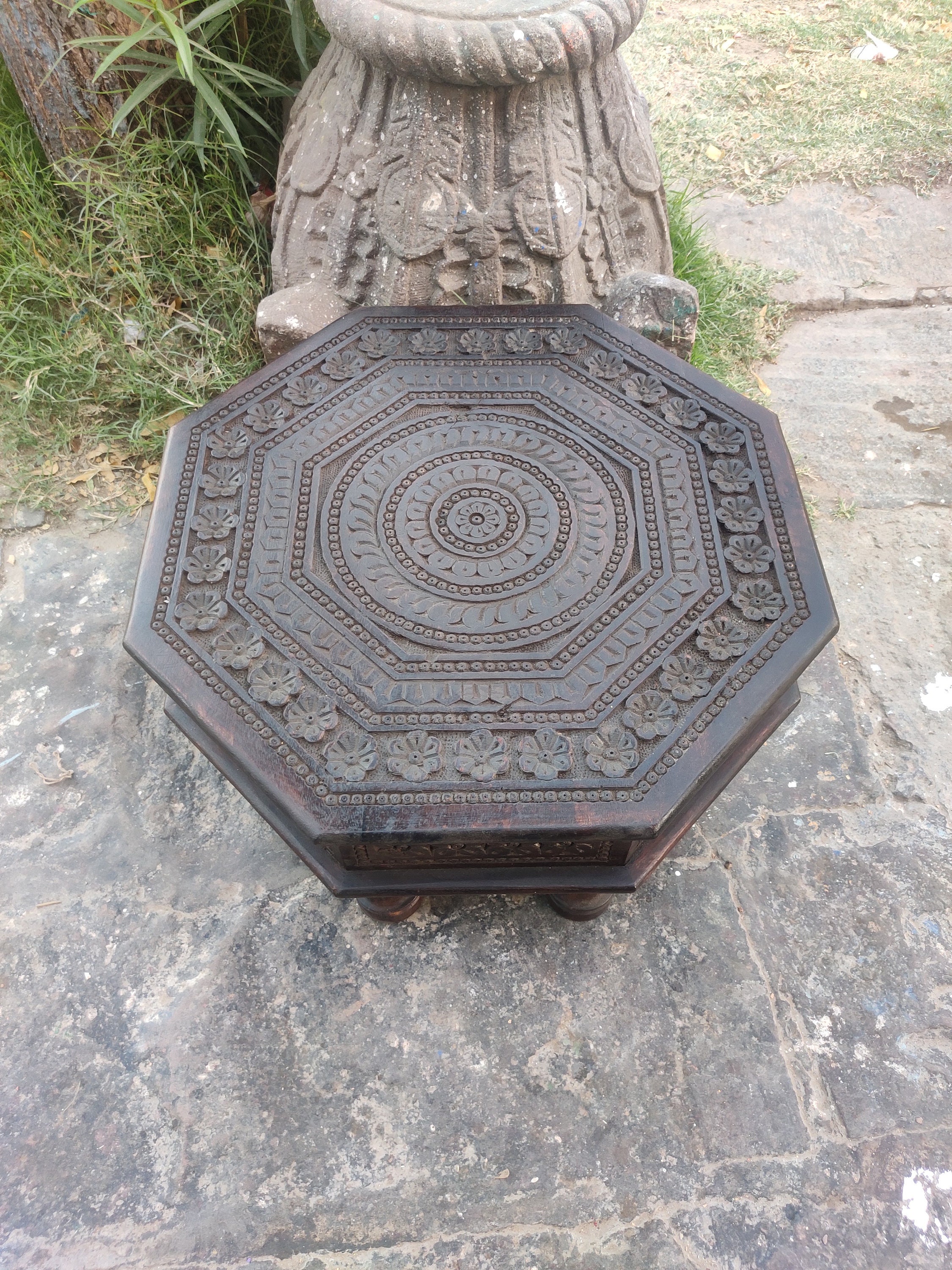 Hand Carved Indian Chowki Table, Vintage Style Bajot, Home Decor - Etsy