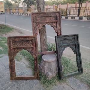 wooden carved & distressed finished mirror frame Wall Decor,Wall Hanging,carved wood frame,vintage frame,wooden mirror frame, jharokha frame