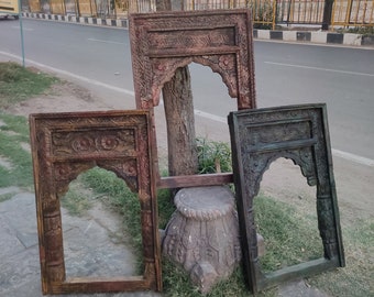 wooden carved & distressed finished mirror frame Wall Decor,Wall Hanging,carved wood frame,vintage frame,wooden mirror frame, jharokha frame
