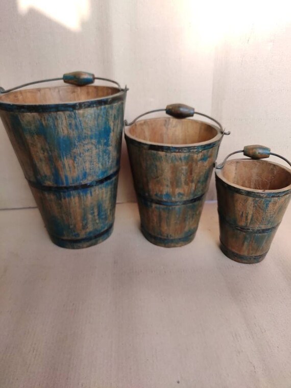 Blue Floral Rajasthani Metal Bin / Planter Blue Floral Rajasthani Metal Bin / Planter
