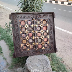 Tradition style ethnic handcarved wood & brass work Window/ handmade window/window frame/ethnic wood window/ handcrafte window/wooden window