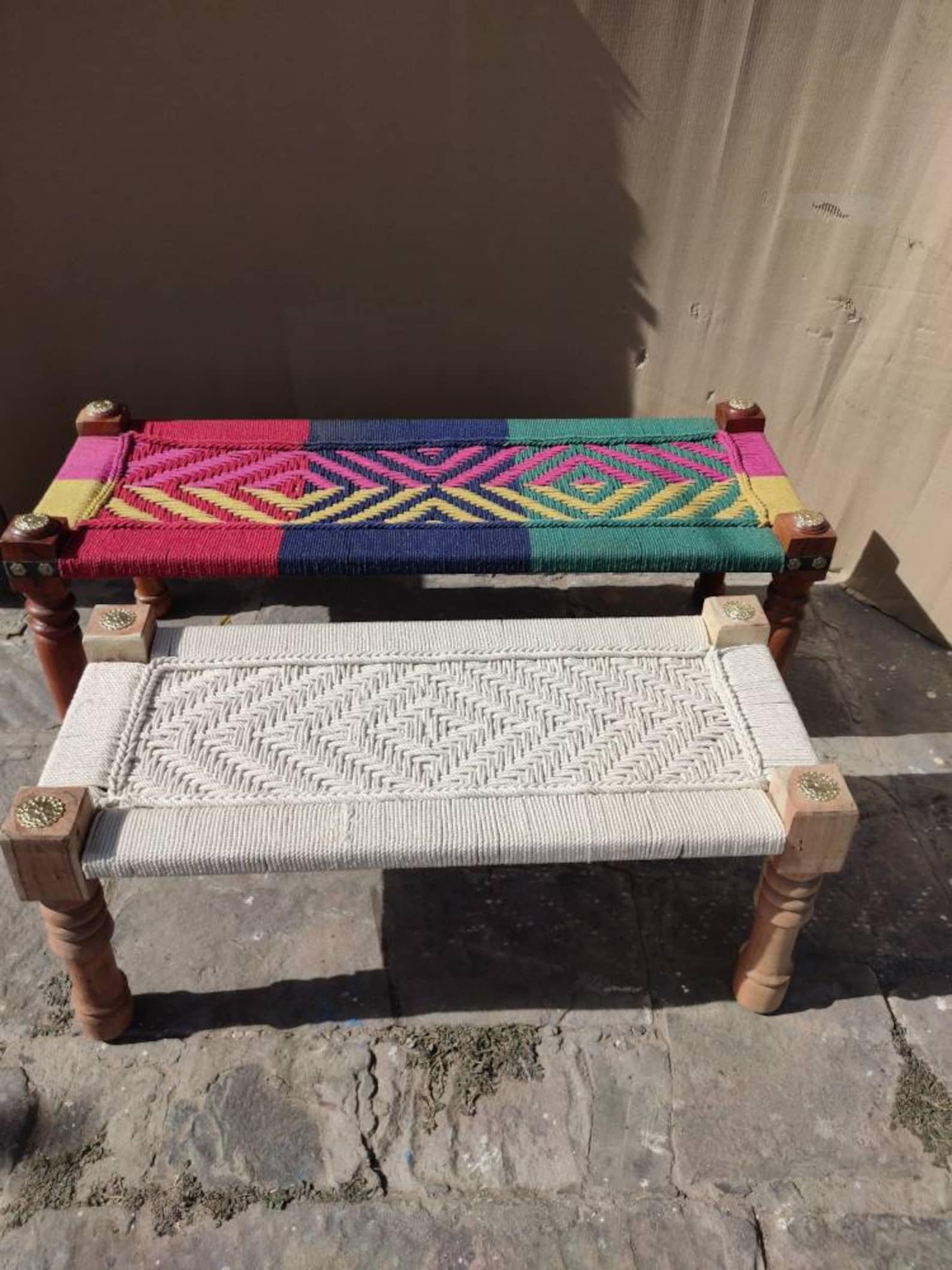 Handmade Wooden Woven Rope Charpai Bed/day Bed Cotton Rope Etsy