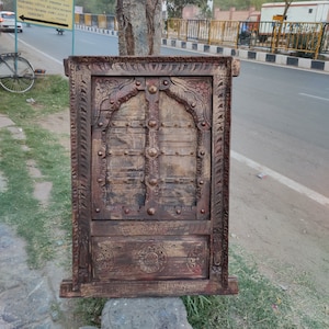 Antique vintage carved wood & brass work Window/ handmade window/window frame/Wall Decor/ethnic wood window/ handcrafte window/wooden window