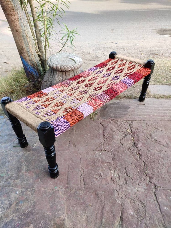 Buy Handmade Wooden Woven Rope Charpai / Day Bed /cotton Rope Charpai  /wooden Indian Seater / Garden Bench/rope Seater/white Woven Bench Online  in India 