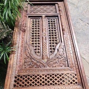 Mesa de centro de estilo vintage de madera maciza con trabajo en metal y acabado en madera/Mesa central de madera/Mesa de sofá de madera/Mesa de trabajo en metal/Mesa con tapa de vidrio