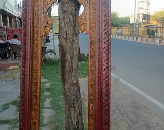 Marco rectangular de madera tallada india, estilo antiguo (190 x 90 cm)