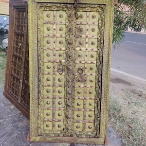 Antique vintage wooden carved & brass work Window door/handcarved window/historic door/ethnic wooden door/handcarved window/reclaimed door.
