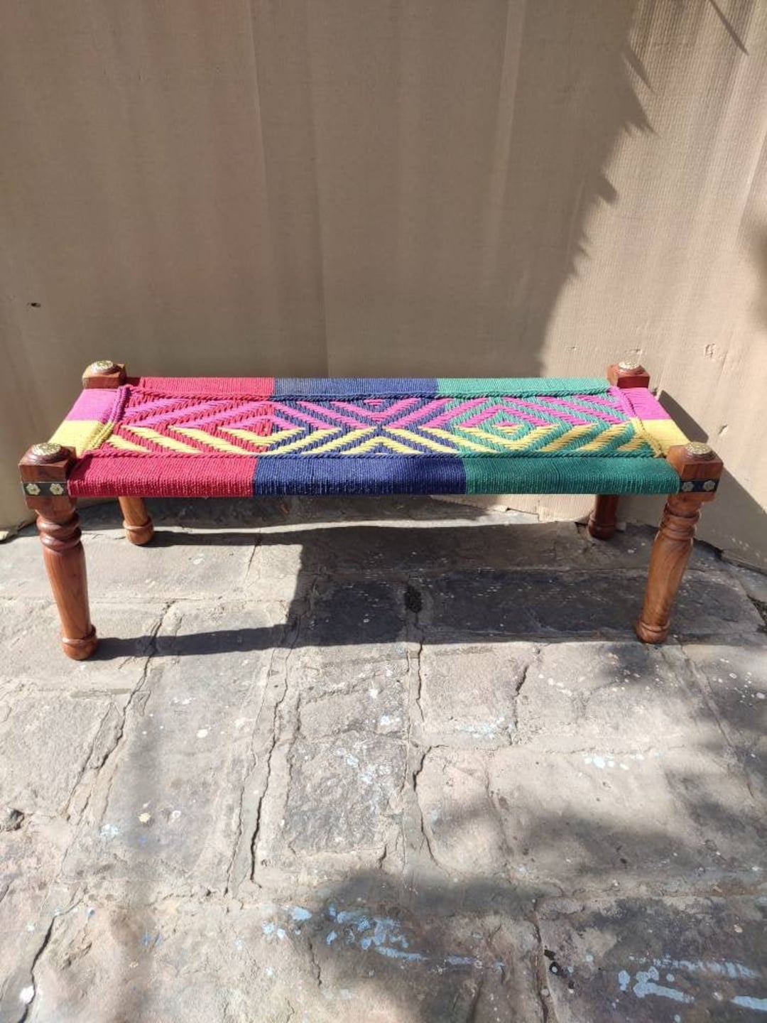 Buy Handmade Wooden Woven Rope Charpai Bed/day Bed Cotton Rope Charpai  /wooden Indian Seater/garden Bench/rope Seater/wooden Bed/balcony Bench  Online