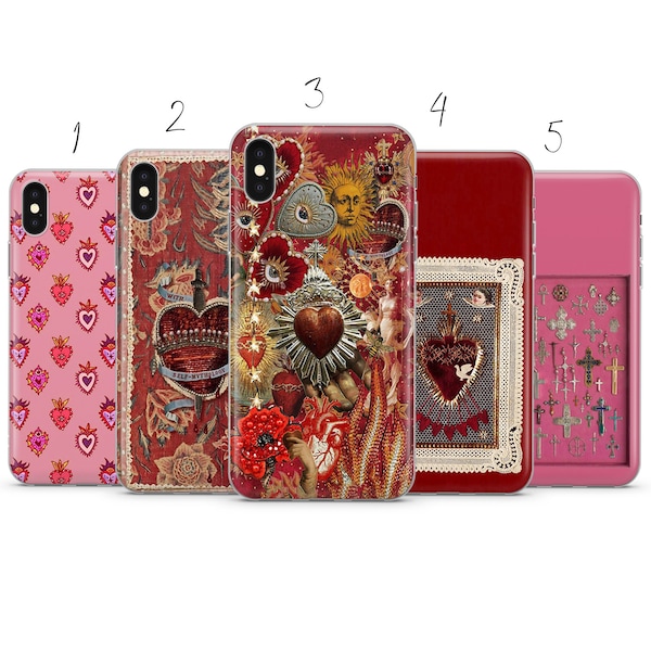 Sacred heart, Milagros , red ex voto phone case cover compatible for Pixel Samsung iPhone Huawei 11 12 13 14 6 22 23 Ultra Fe Pro Max 15