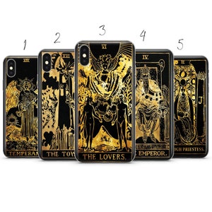 Schwarz Gold Tarot Karte Ästhetische Handyhülle kompatibel für Pixel Samsung iPhone Huawei 11 12 13 14 6 22 23 Ultra Fe Pro Max 15 16