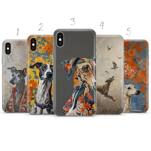 Custodia per telefono con motivo floreale con cucciolo di levriero, regalo con Pixel Samsung iPhone Huawei 11 12 13 14 6 22 23 Ultra Fe Pro Max 15 16