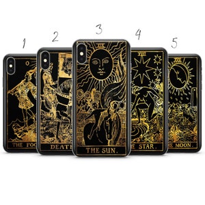 Schwarz Gold Tarot Karte Ästhetische Handyhülle kompatibel für Pixel Samsung iPhone Huawei 11 12 13 14 6 22 23 Ultra Fe Pro Max 15 16