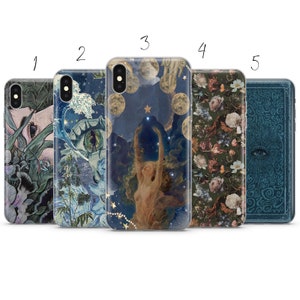 Custodia per telefono con estetica floreale e motivo cottage grunge blu scuro Fairy per Pixel, Samsung, iPhone, Huawei 11, 12, 13, 14, 6, 22, 23 Ultra Fe Pro Max.