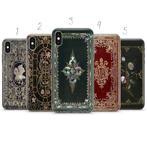 Vintage heks hekserij bloemenboekomslag telefoonhoesje compatibel met voor Pixel Samsung iPhone Huawei 11 12 13 14 6 22 23 Ultra Fe Pro Max