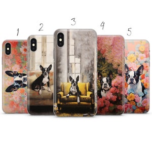 Capa de celular com estampa floral para filhote de cachorro Boston Terrier compatível com Pixel Samsung iPhone Huawei 11 12 13 14 6 22 23 Ultra Fe Pro Max 15 16