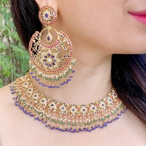 Bridal Wear Jadau Necklace Set, Pakistani Jewelry, Traditional Indian Jewelry