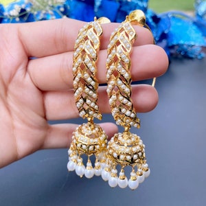 Gold Plated Punjabi Dandi Jhumki in Silver Studded With Pearls Using Traditional Indian hyderabadi Jadau Technique Etsy New Zealand