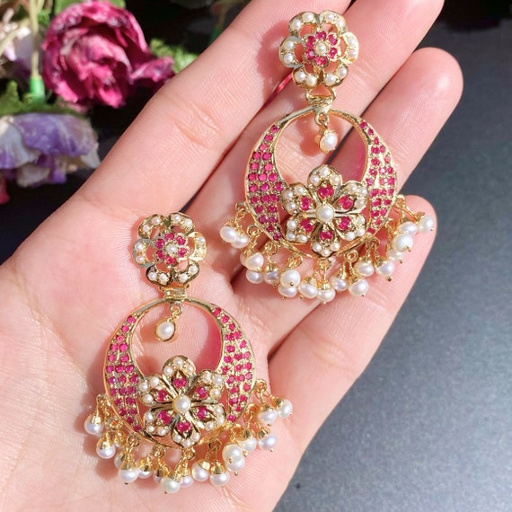 Traditional Hyderabadi Chandbali Earring With Champagne Crystals (SJ_4 –  Shining Jewel