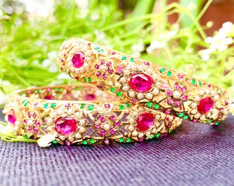 Pair of jadau bangles, Jadau jewellery, Indian jewellery, traditional jewellery