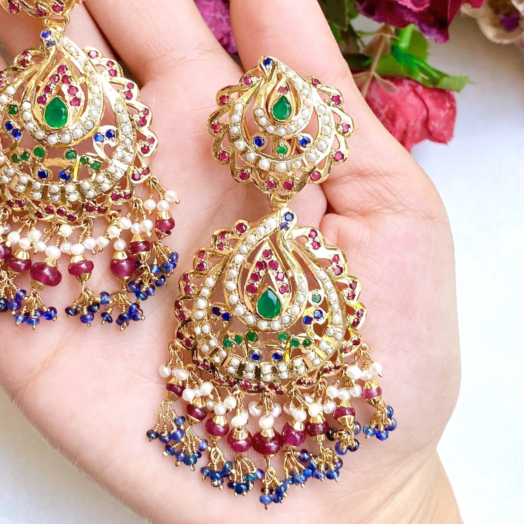 Priyaasi Multicolor Peacock Triple Jhumka Gold-Plated Earrings