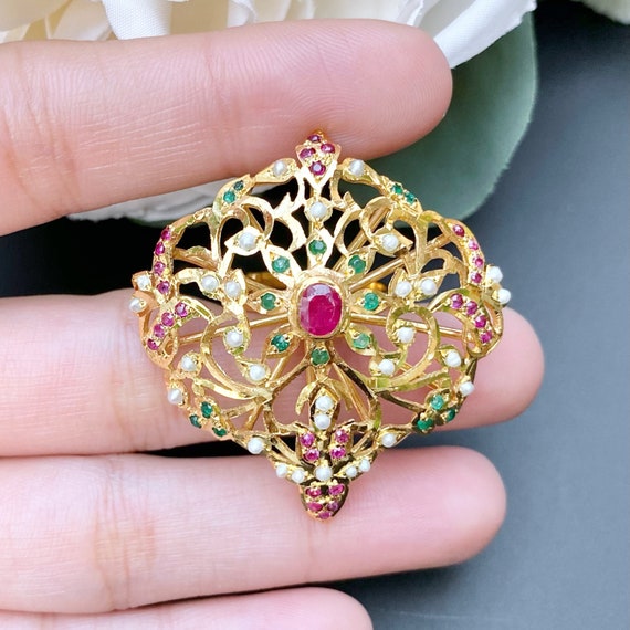 KUNDAN POLKI GOLD PLATED FUSION COCKTAIL RING – Sanvi Jewels