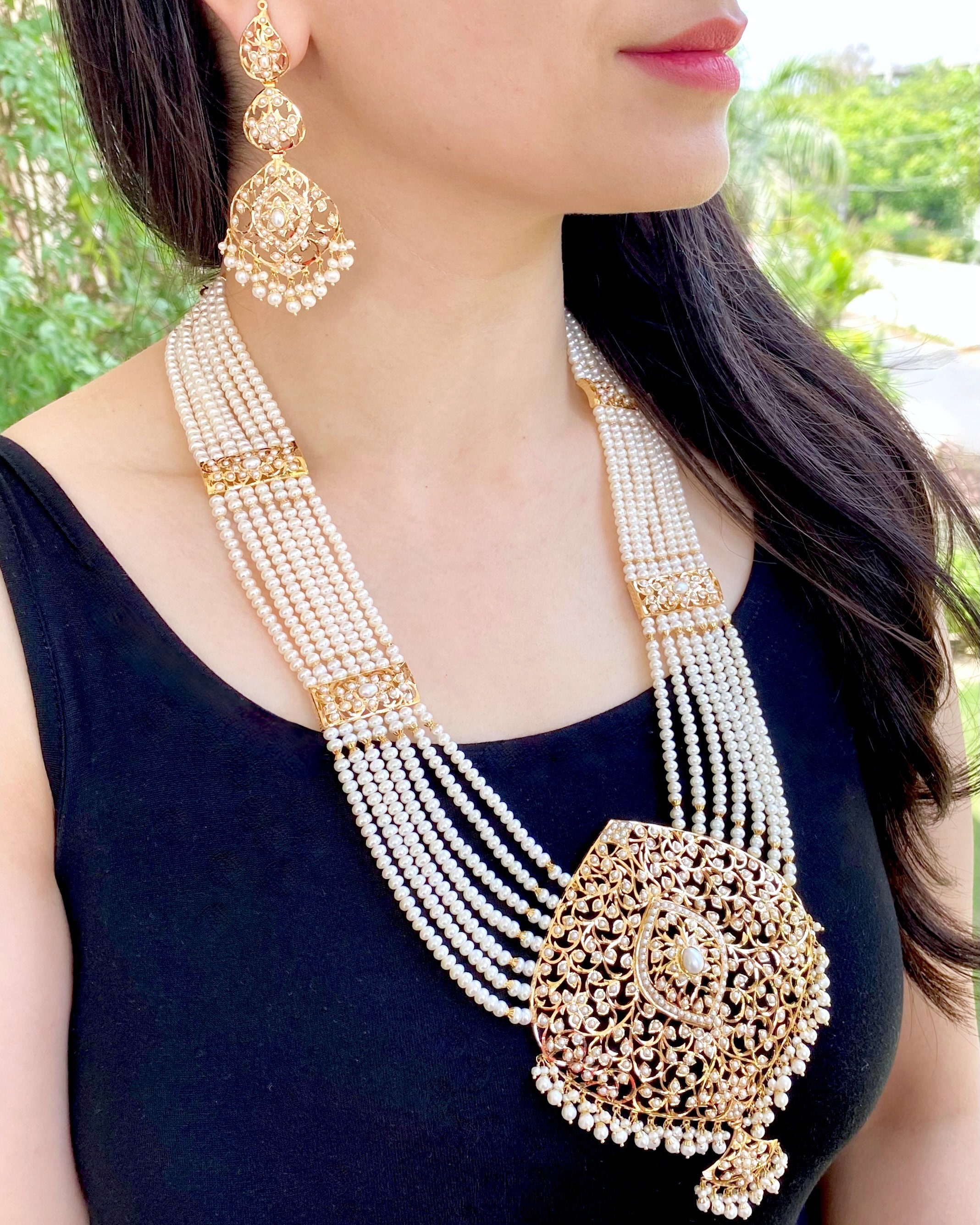 Gold rani haar with best sale pearls