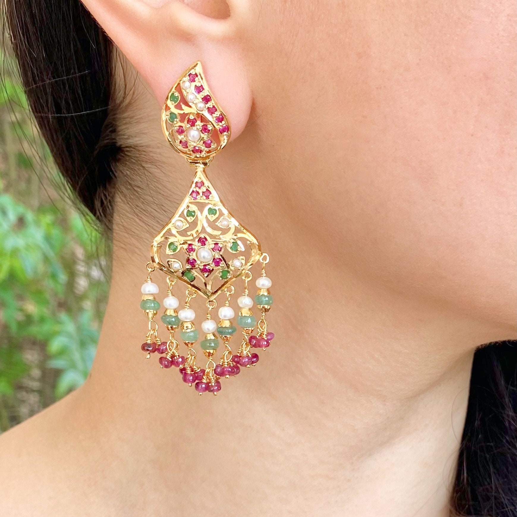 Earrings wedding Jadau Multicolour Bollywood Gold Tone pearls design | eBay