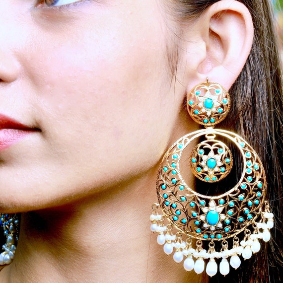 Bollywood Style Indian Gold Plated Jumka Chandbali Earrings Kundan Earring  Set | eBay