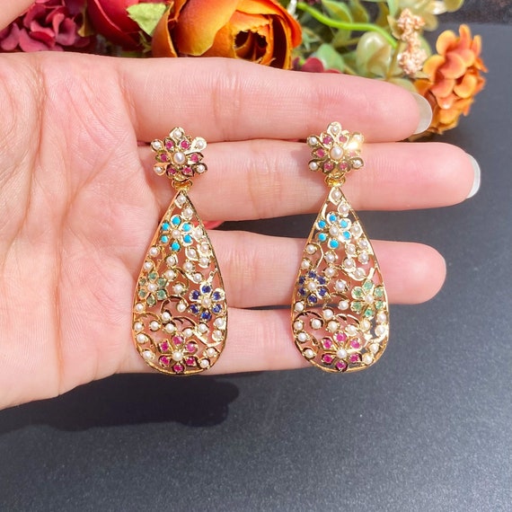 Buy Rudradhan s 22ct Gold Multicoloured Drop Shaped Earrings in