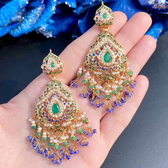 Jadau Small Jhumka Earring Set - Champagne by FashionCrab® - FashionCrab.us