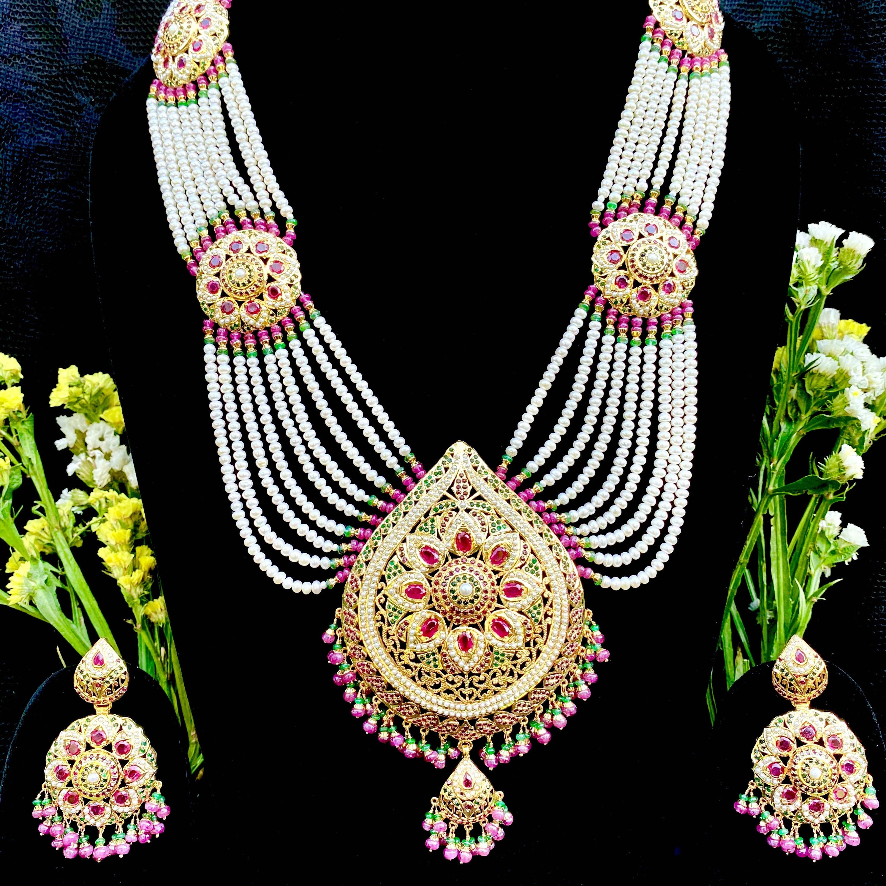 Punjabi Jadau Rani Haar With Earrings 
