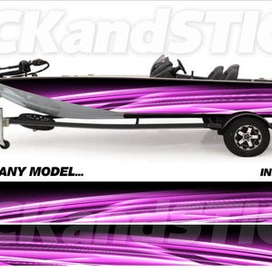 May include: A purple and black bass boat on a trailer, with a matching graphic design. The boat has a motor and is labeled "PICKandSTICK". The text "3M ANY MAKE... ANY MODEL..." is visible. A free install kit is included.