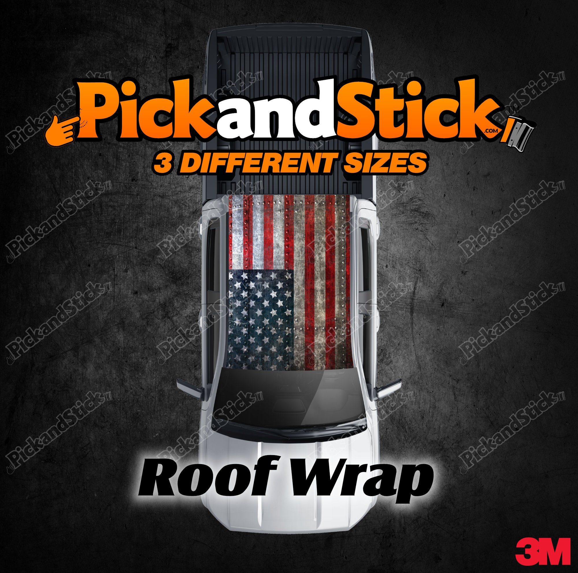 Giant American Flag Vinyl Decal For Truck Or Car Roof - Matte Black, Custom Fit