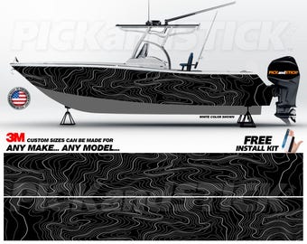 Topographic Map Fishing/Center Console Boat 3M Cast Wrap - DIY-Air Release-Any Make - Any Model-Custom Sizes Available-Made in USA