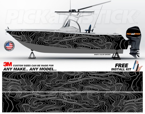 Topographic Map Fishing/Center Console Boat 3M Cast Wrap - DIY-Air Release-Any Make - Any Model-Custom Sizes Available-Made in USA