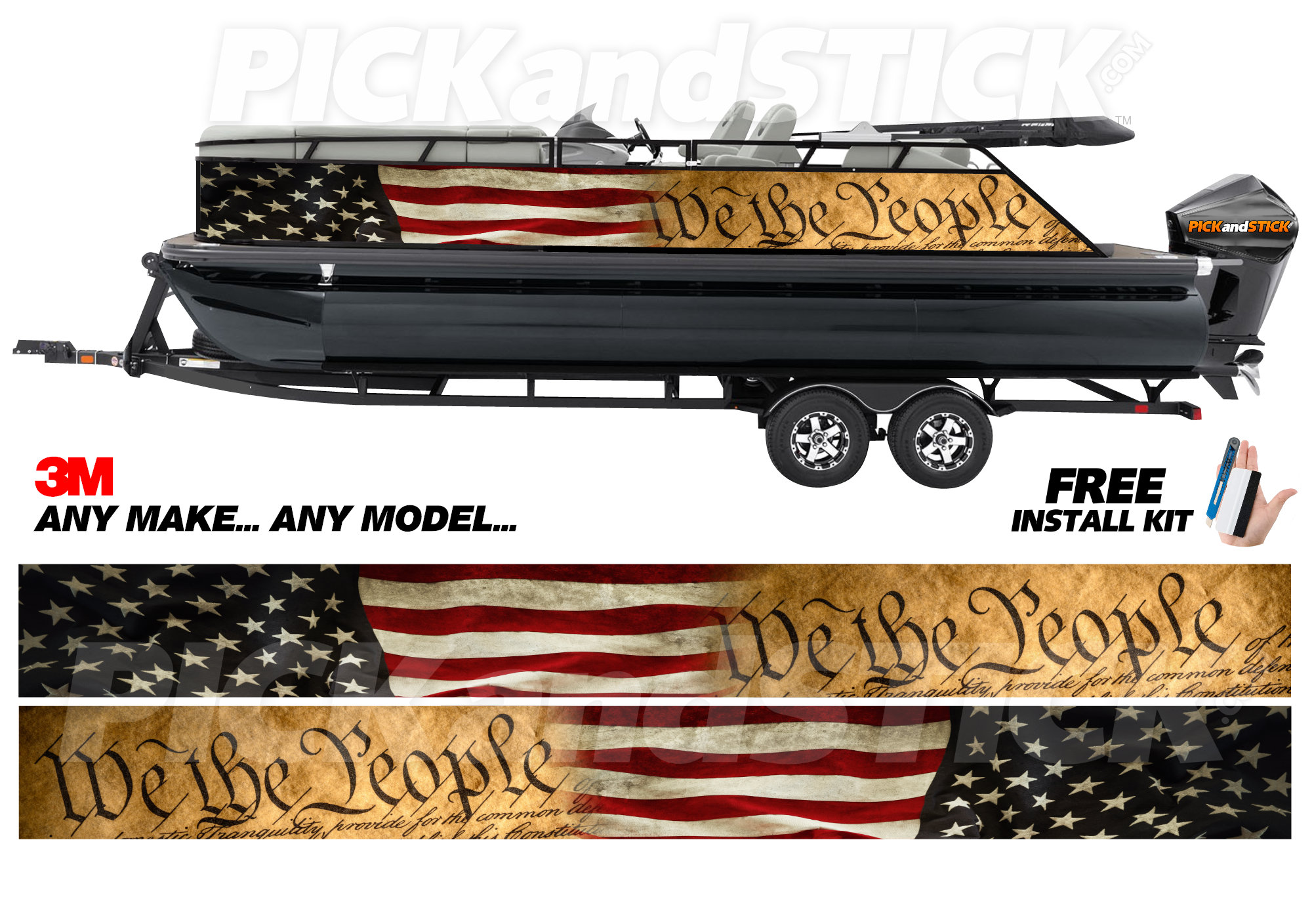 American We the People Pontoon Boat Wrap 3M DIY Decal Air Release Any Make  Any Model Custom Sizes Available Made in USA 