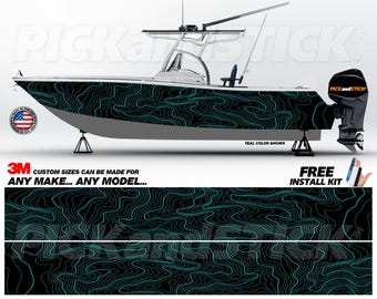 Topographic Map Fishing/Center Console Boat 3M Cast Wrap - DIY-Air Release-Any Make - Any Model-Custom Sizes Available-Made in USA