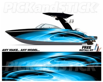 Cyclone Abstract Ski/Wake Boat Wrap - 3M - DIY - Decal - Air Release - Any Make - Any Model - Custom Sizes Available - Made in USA- Blue