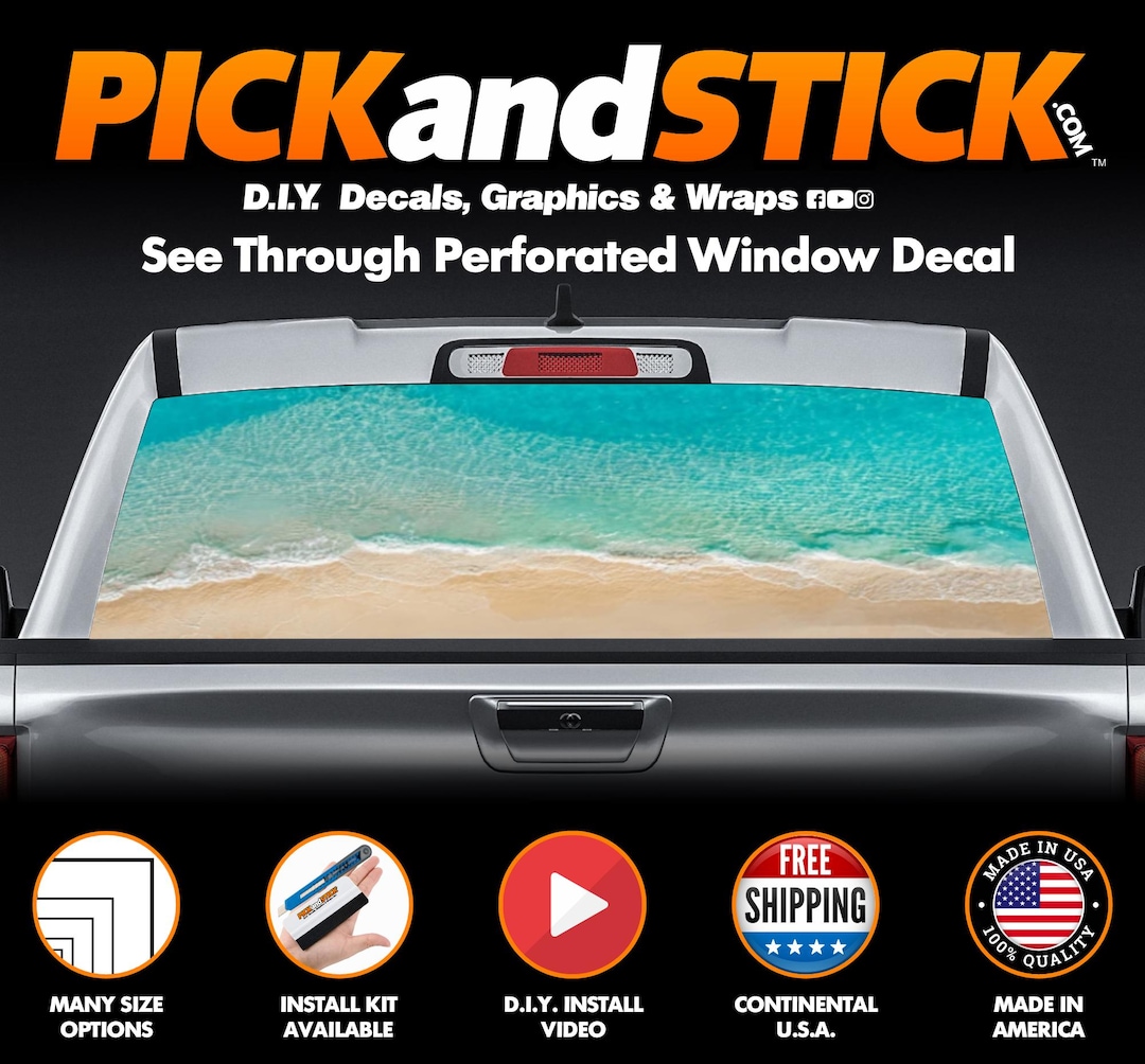 Seadan Rear Window Sticker Sandy Beach Perforated Rear Window Graphic Decal - Made in America ...