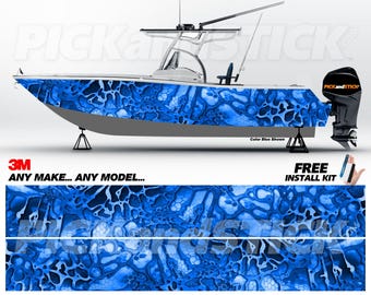 Broken Camo Fishing/Center Console Boat 3M Cast Wrap - DIY-Air Release-Any Make - Any Model-Custom Sizes Available-Made in USA-Blue