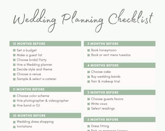 Wedding Checklist Printable Wedding Day Single Sheet Checklist 12 Month