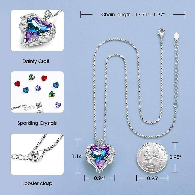 Angel Wing Love Heart Necklaces for Women Silver ToneGold Tone Pendant Valentines Day Jewelry Gifts for Women MomWifeSister