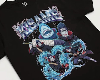 Blue Shark Swordsman Ninja T-Shirt, Water Magic Monster Tee, Giant Blade Rogue Fighter, Ocean Beast Dark Fantasy, Villain Art